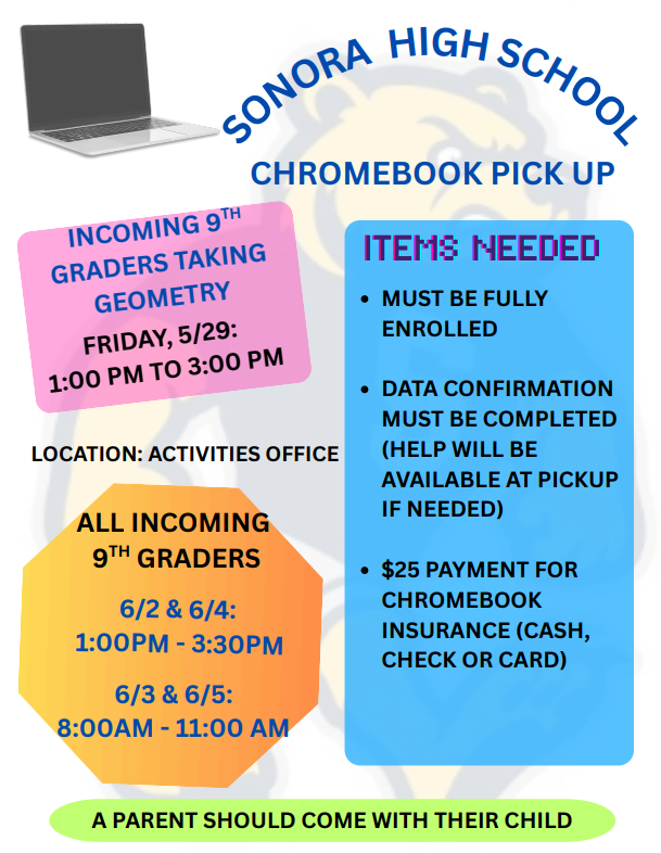 Incoming Freshman Chromebook Pick-Up – Summer 2026