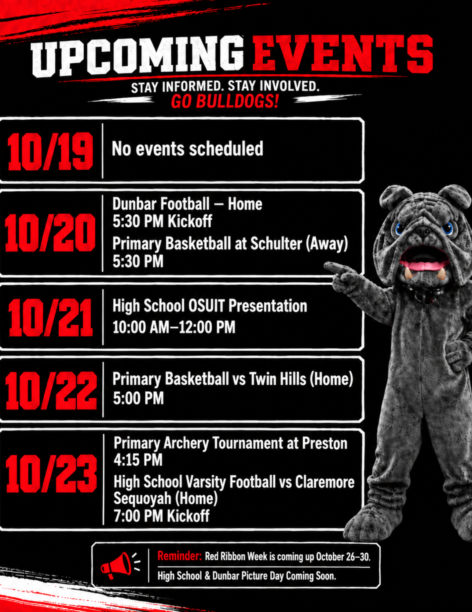Weekly Events -  October 19th - October 23rd 
