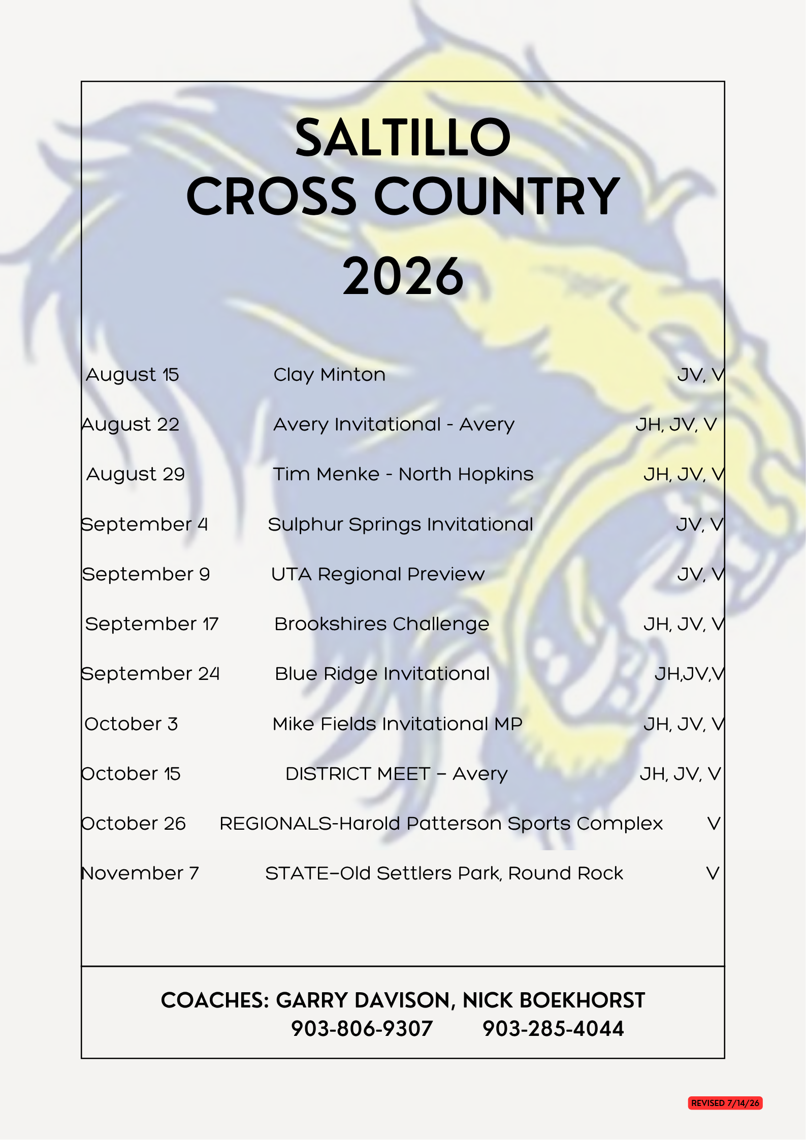 XC Schedule