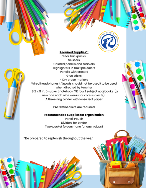 Dogwood School Supply List 26-27