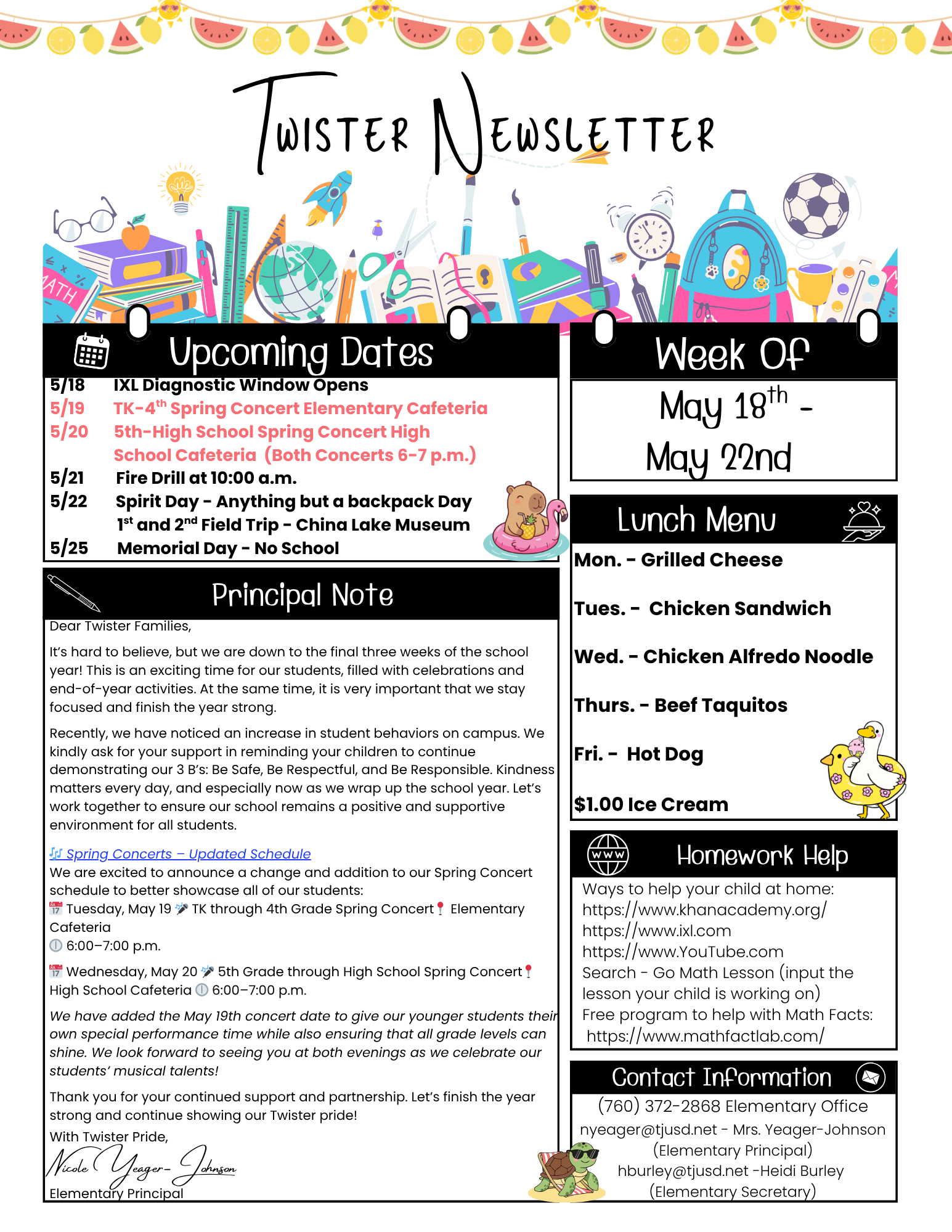 Twister Newsletter for May 18th-22nd
