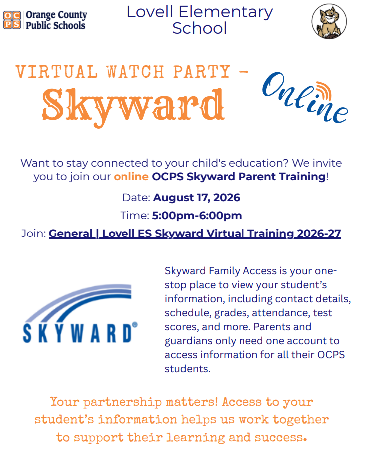 Skyward Parent Training is today! Connect online at 5:00pm 📚💻