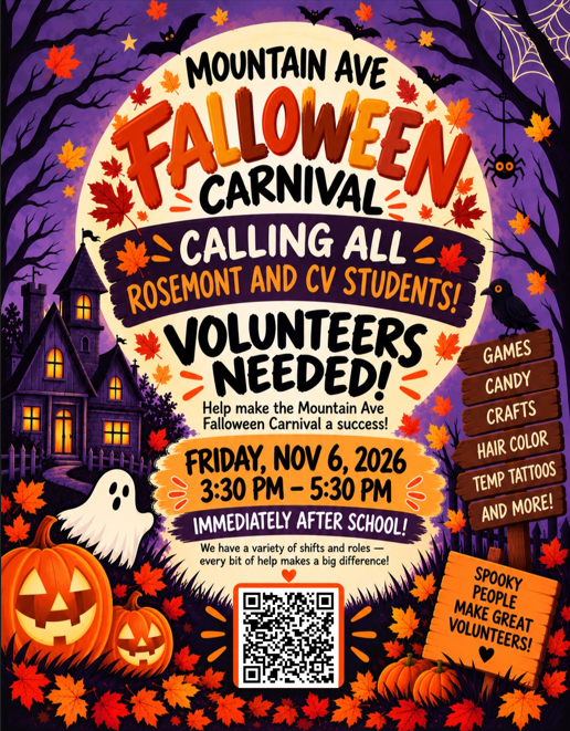 Mountain Avenue Carnival POSTPONED due to extreme wind conditions- please see flyer for new date! and new volunteer opportunities!
