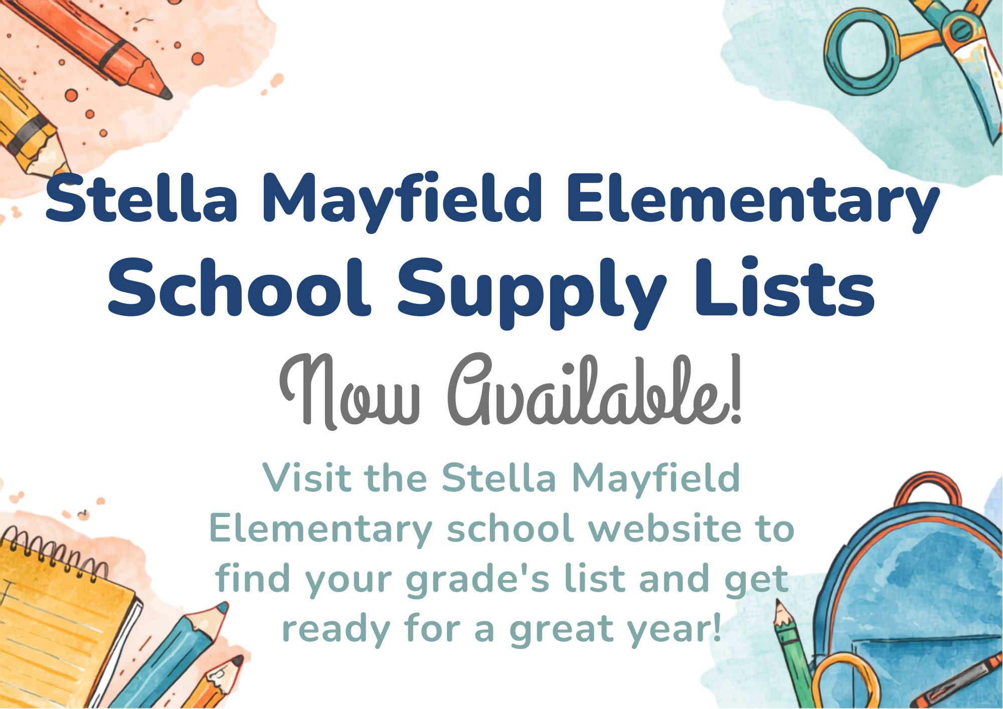Stella Mayfield Elementary School Supply Lists Available