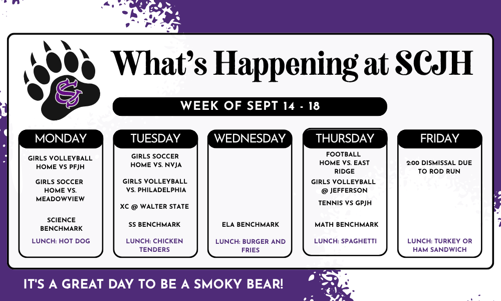 What's Happening at SCJH 9/14-9/18