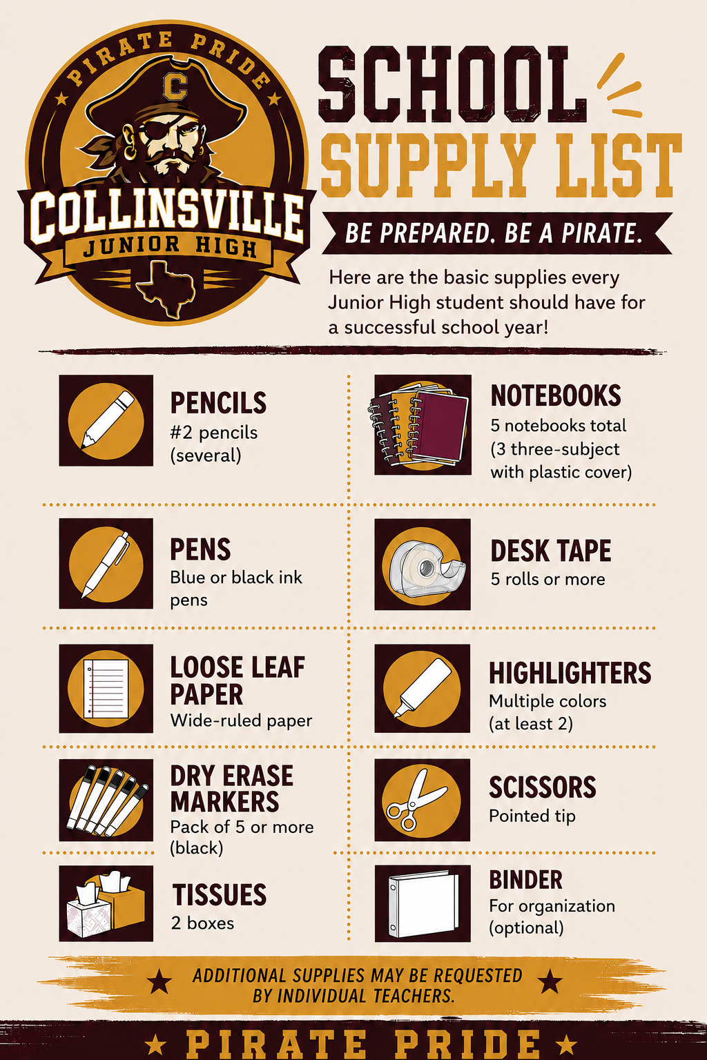 Junior High School Supply List