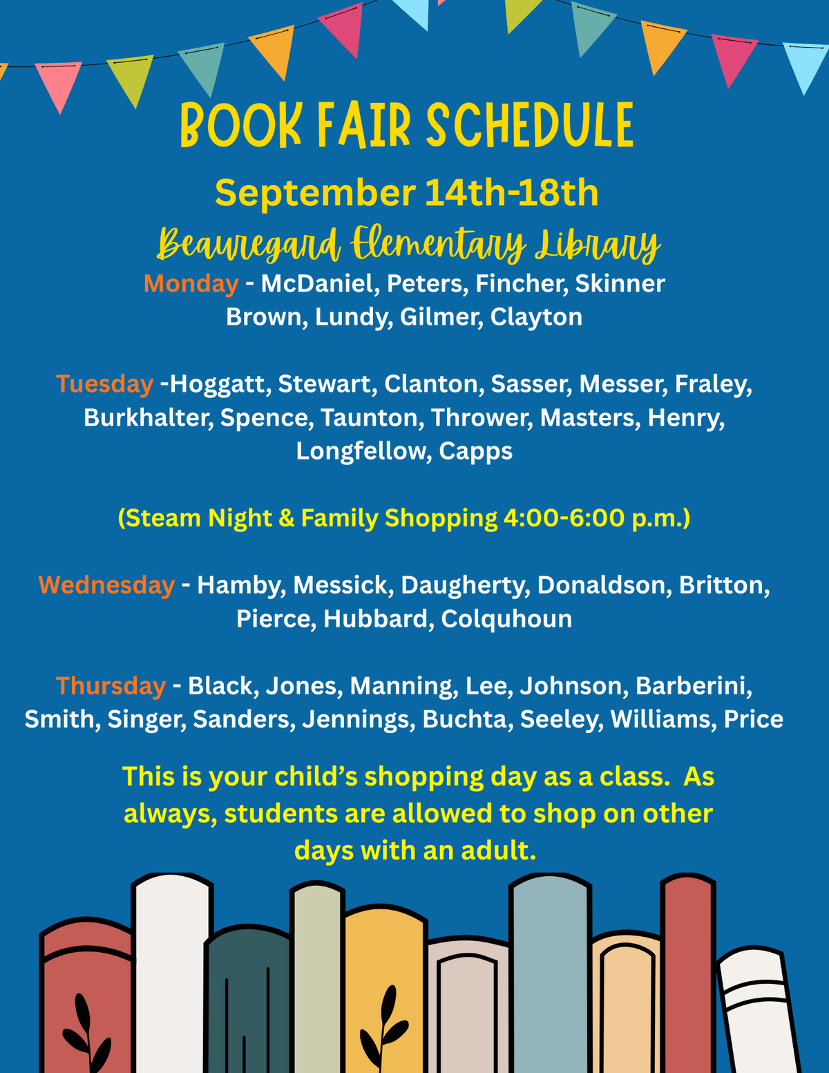Book Fair Shopping Schedule