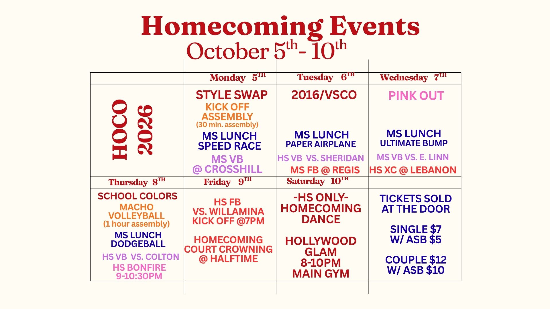 Homecoming Week Events