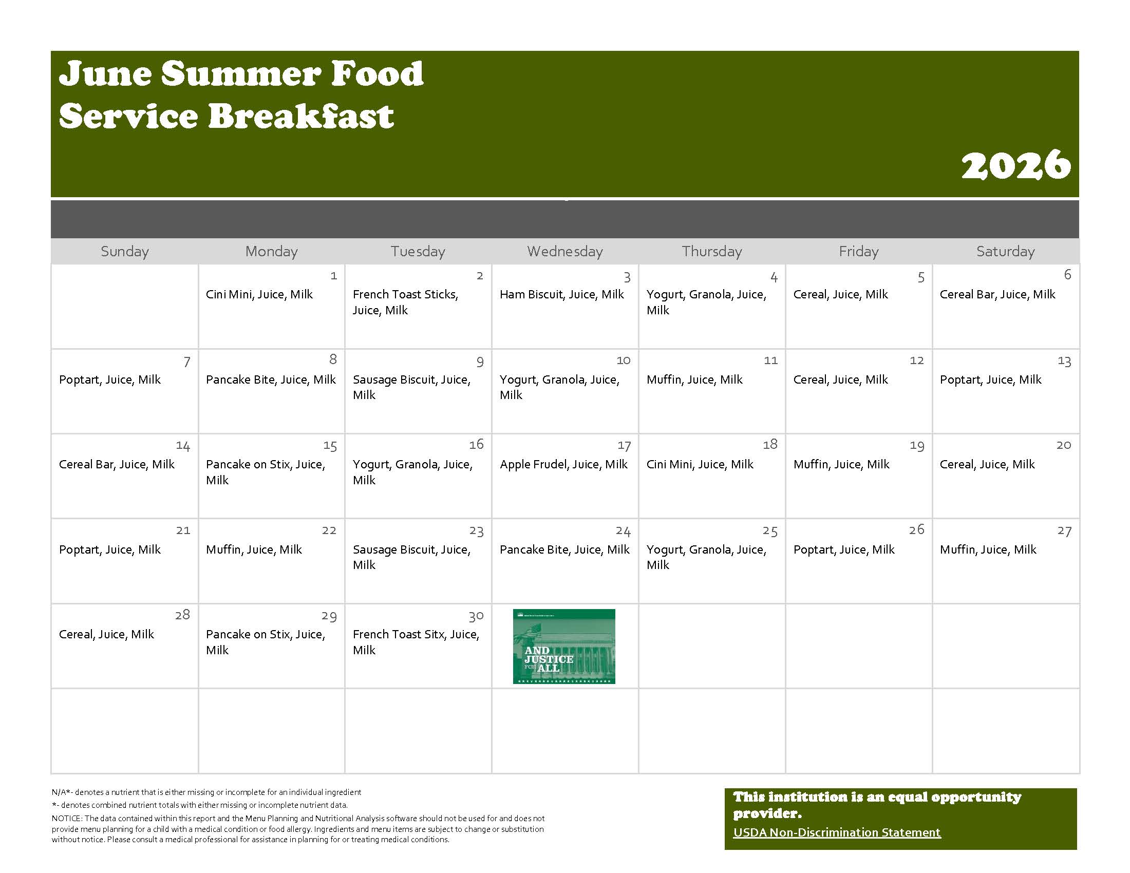 Summer Food Service FREE Meal Program Begins June 1