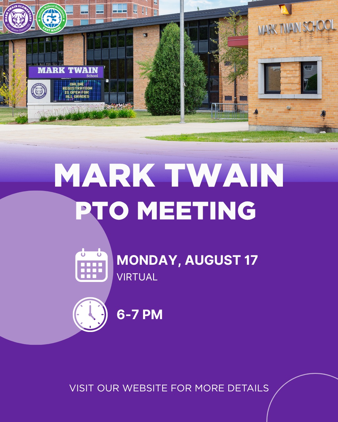 Mark Twain PTO Meeting - Monday, August 17 6-7 PM