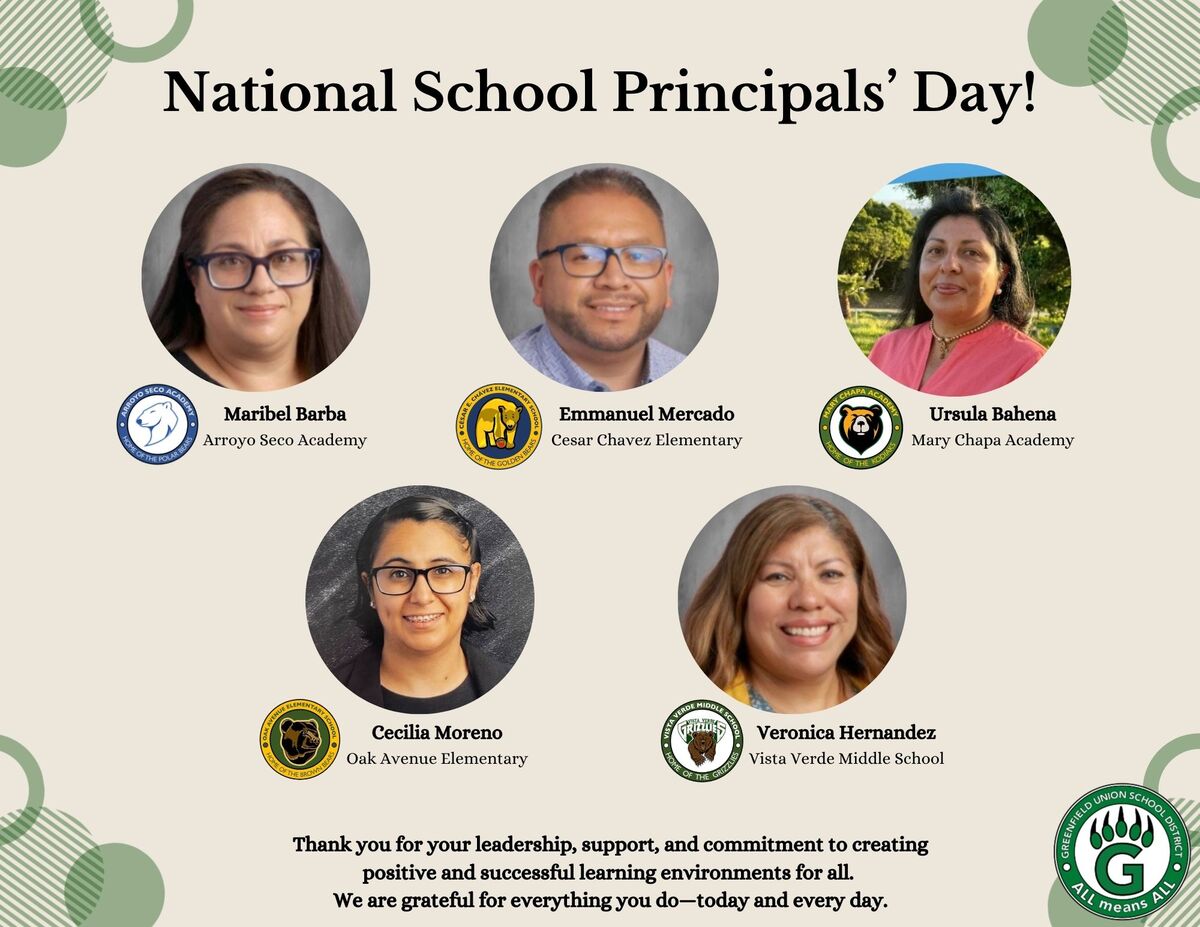Today we honor our GUSD principals! 💚 Thank you for your leadership, dedication, and commitment to creating schools where all students thrive. Happy National School Principals’ Day! 🎉