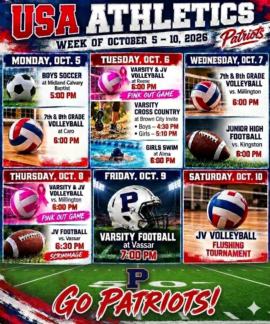 Weekly Athletic Events for 10-5-2026 - 10-10-2026