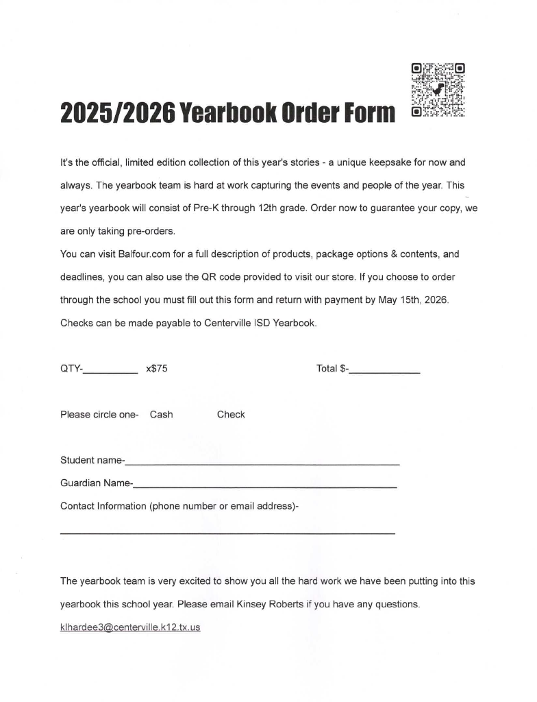 2025-2026 Yearbook Order Form