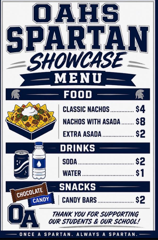 OAHS Spartan Showcase Menu 