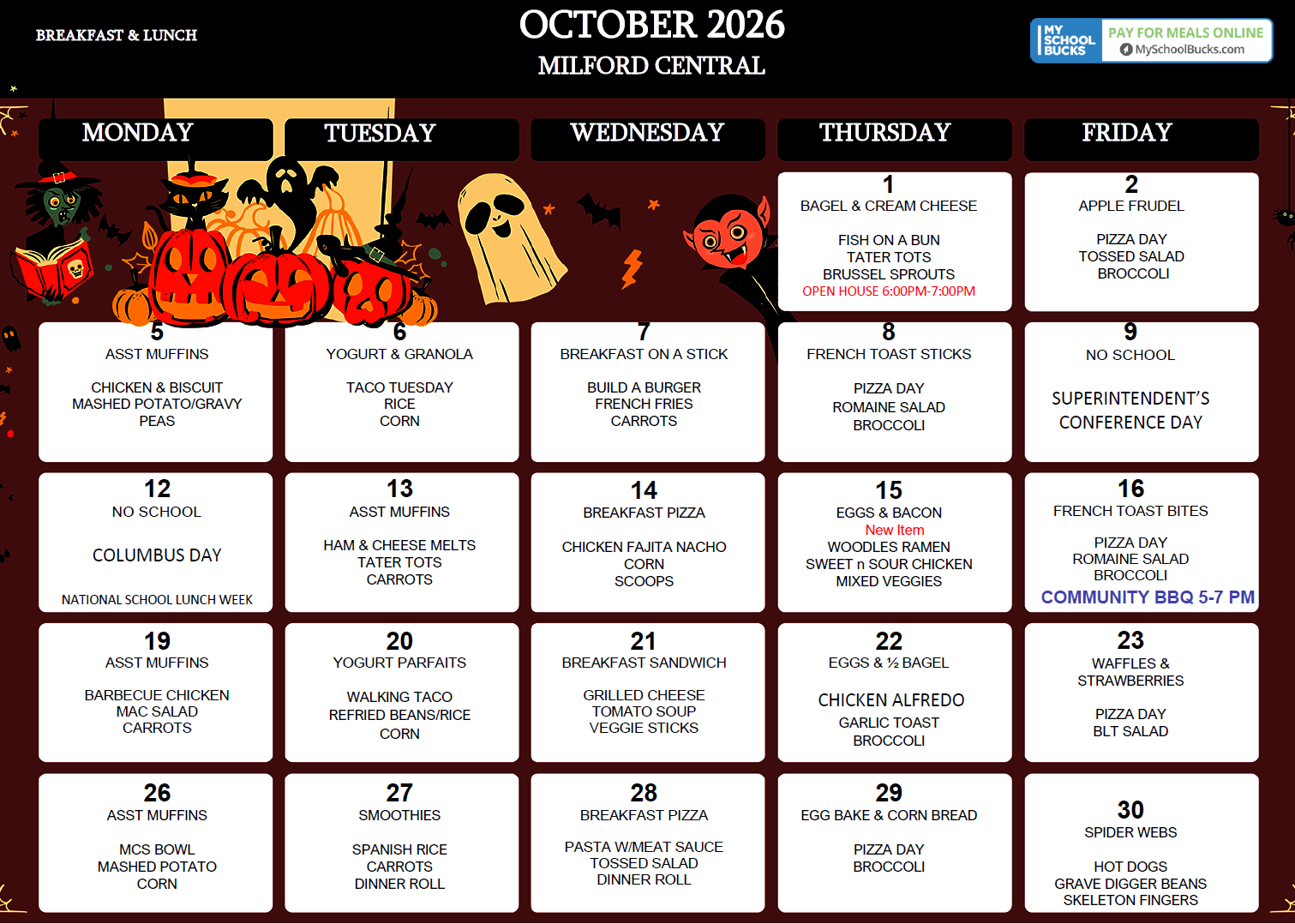 October Breakfast and Lunch Menu!