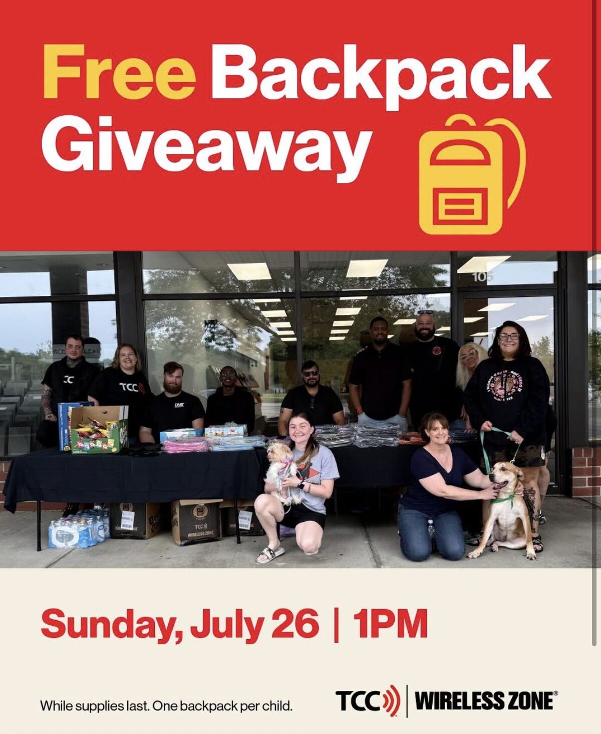 Free Backpacks for WCS Students from TCC Wireless Zone