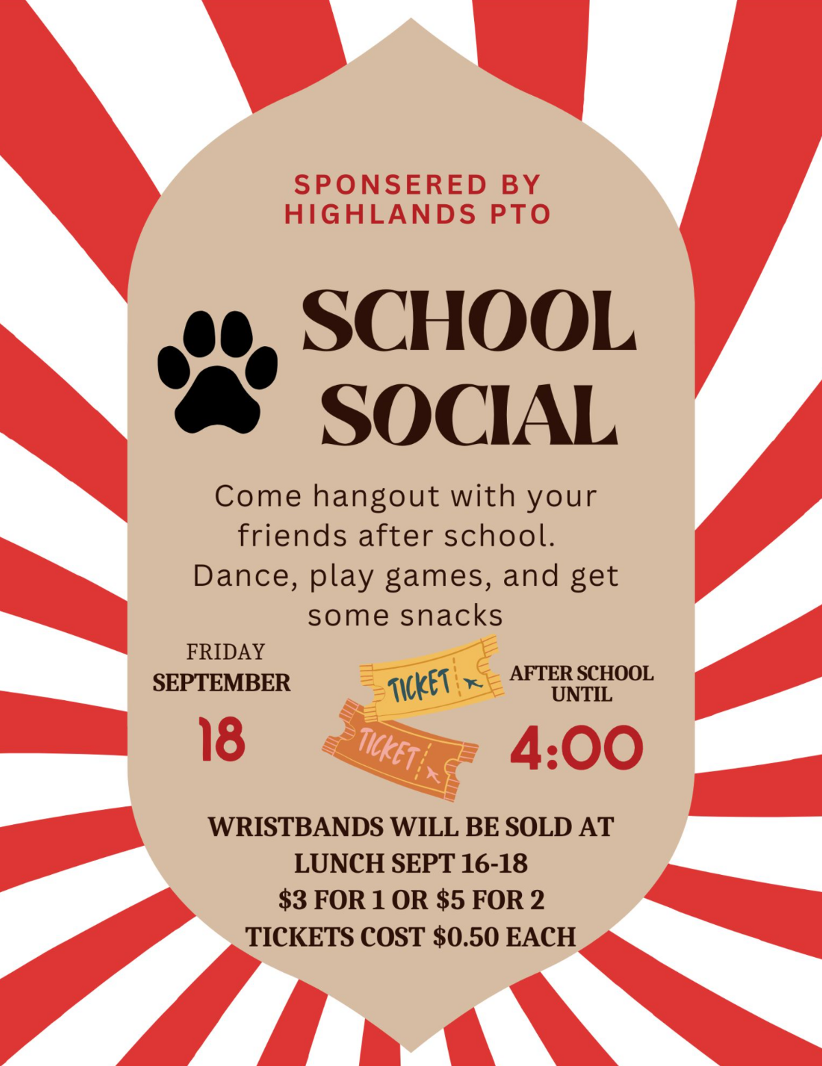 PTO Student Social on Friday, Sept. 18