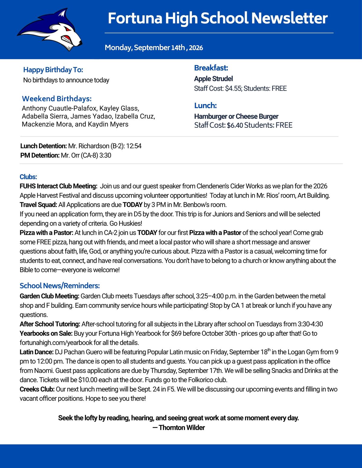 Bulletin 09/14/2026
