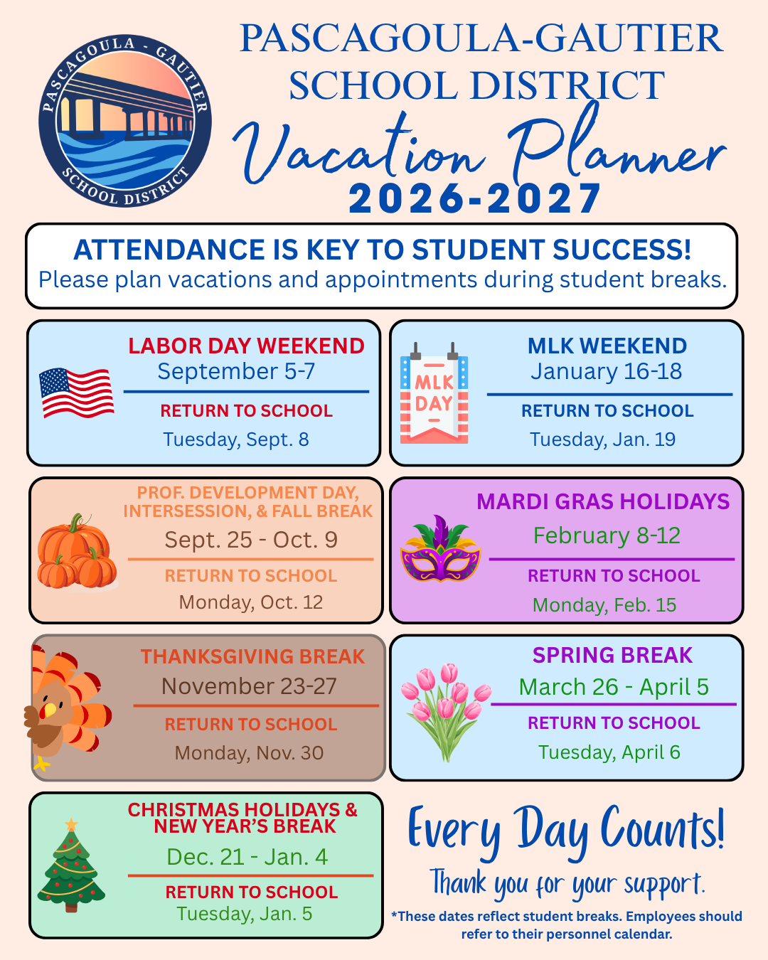 PGSD 2026-2027 Vacation Planner
