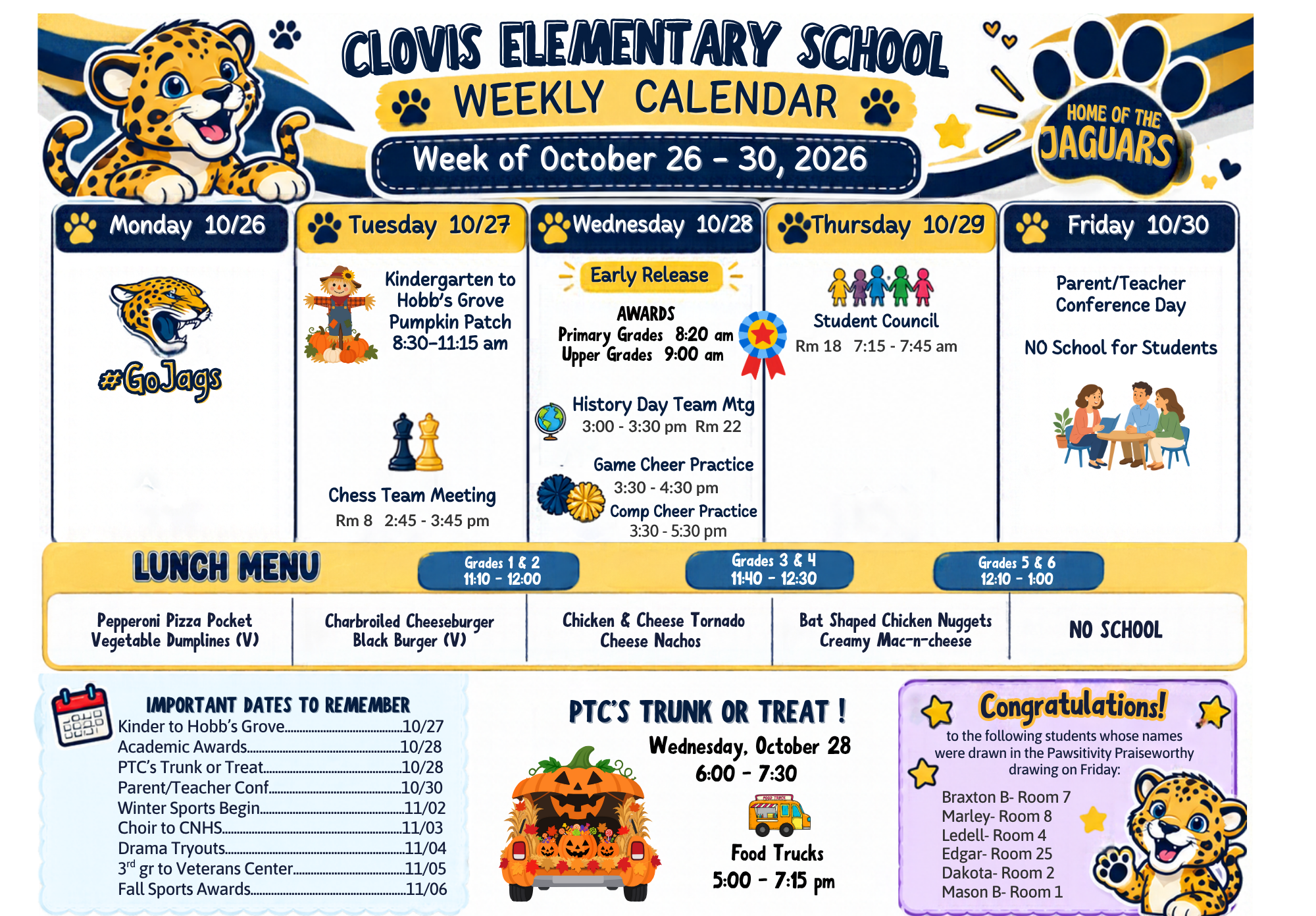 Weekly Calendar October 26-30