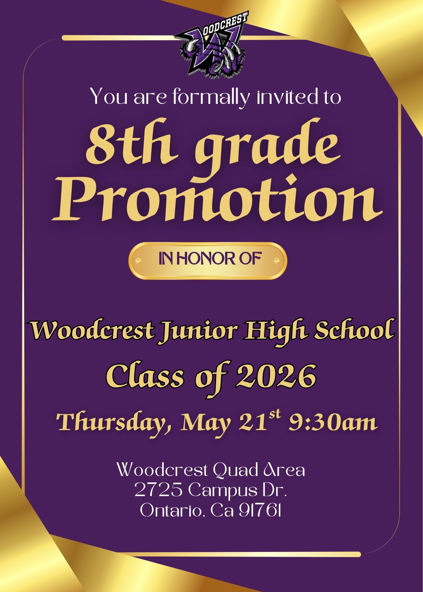 8th Grade Promotion Invitation and Information Reminder