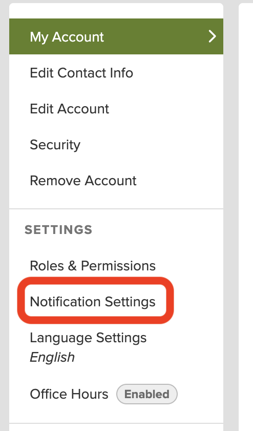 Notification Settings Menu Selection