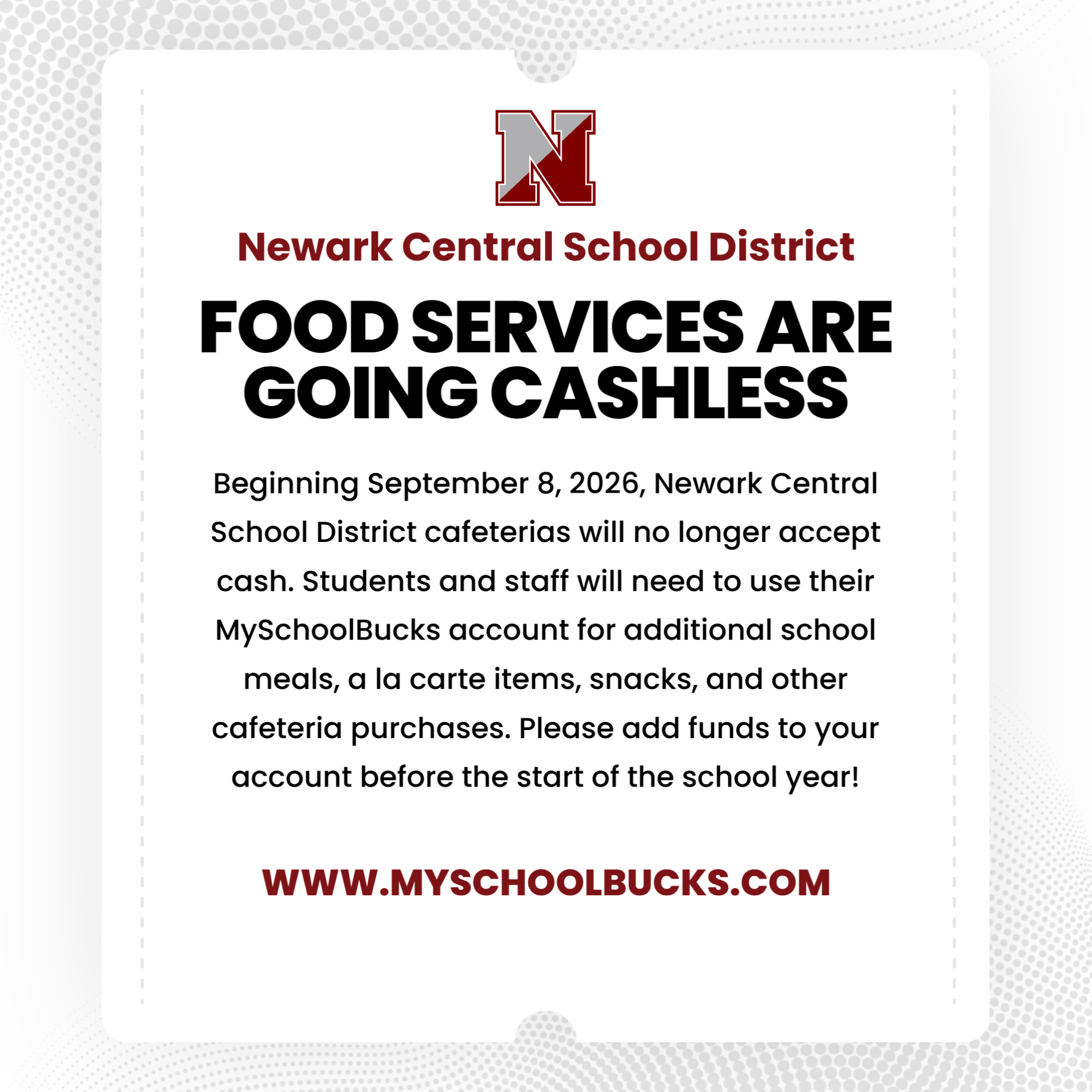 Newark Central School District Going Cashless in Cafeterias