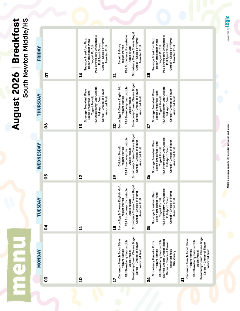 MS/HS Breakfast and Lunch Menus for August!
