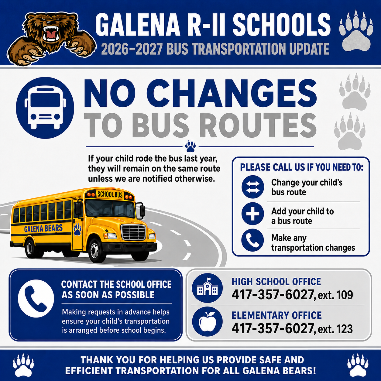 Galena R-II School Bus Routes (2026-2027)