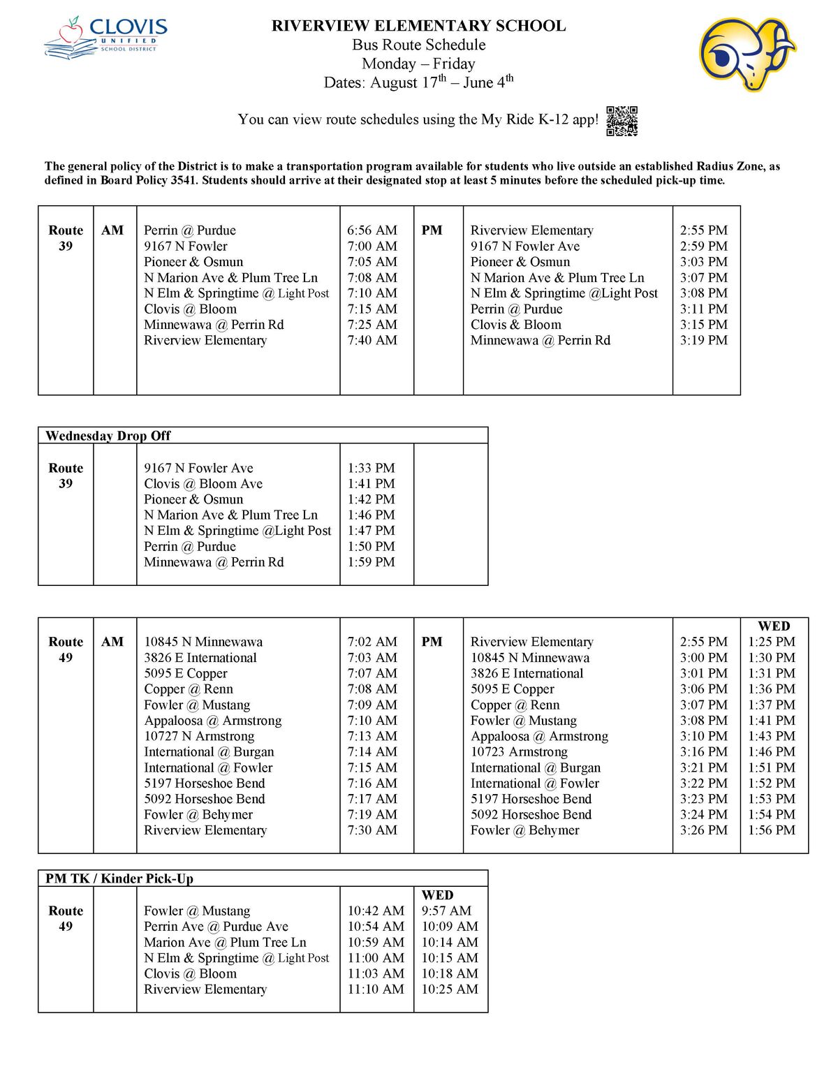 26-27 Riverview Bus Route Schedule