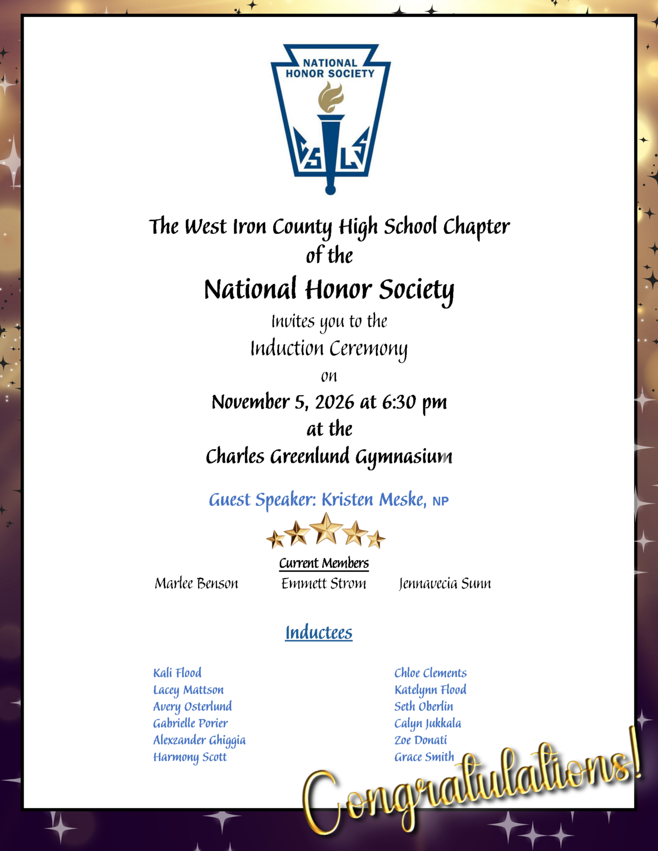 National Honor Society Induction Ceremony- Nov 5th