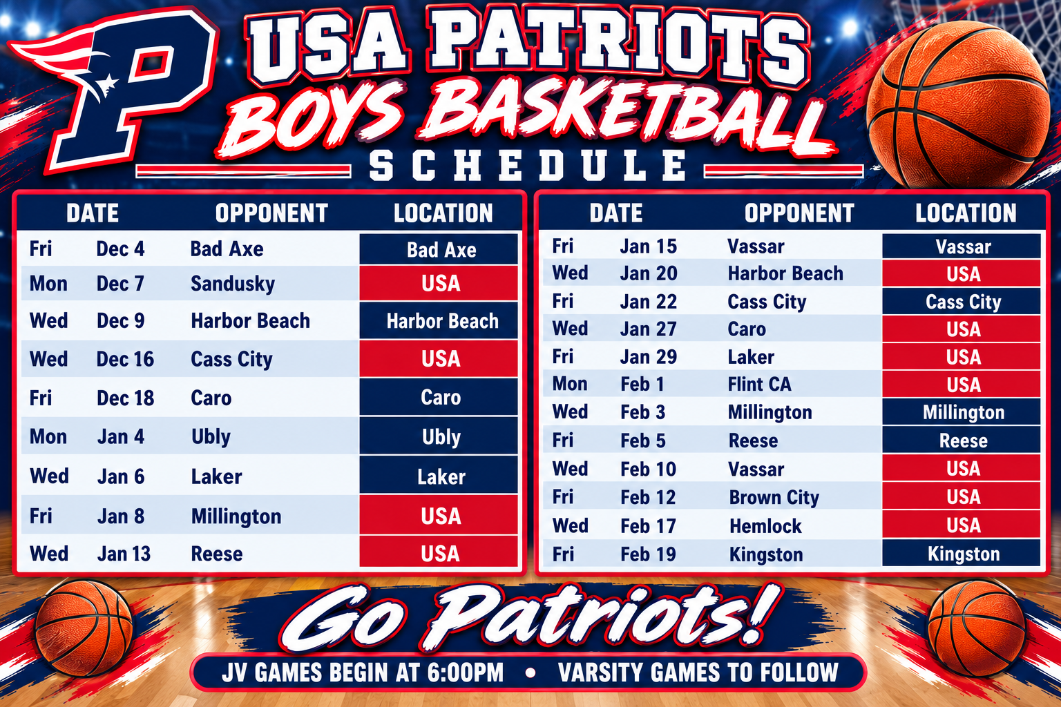 High School Boys and Girls Basketball Schedule