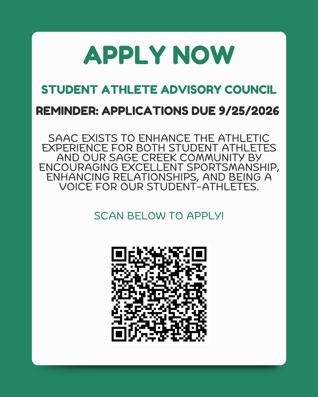 Reminder: Student Athlete Advisory Council Applications Due Friday!