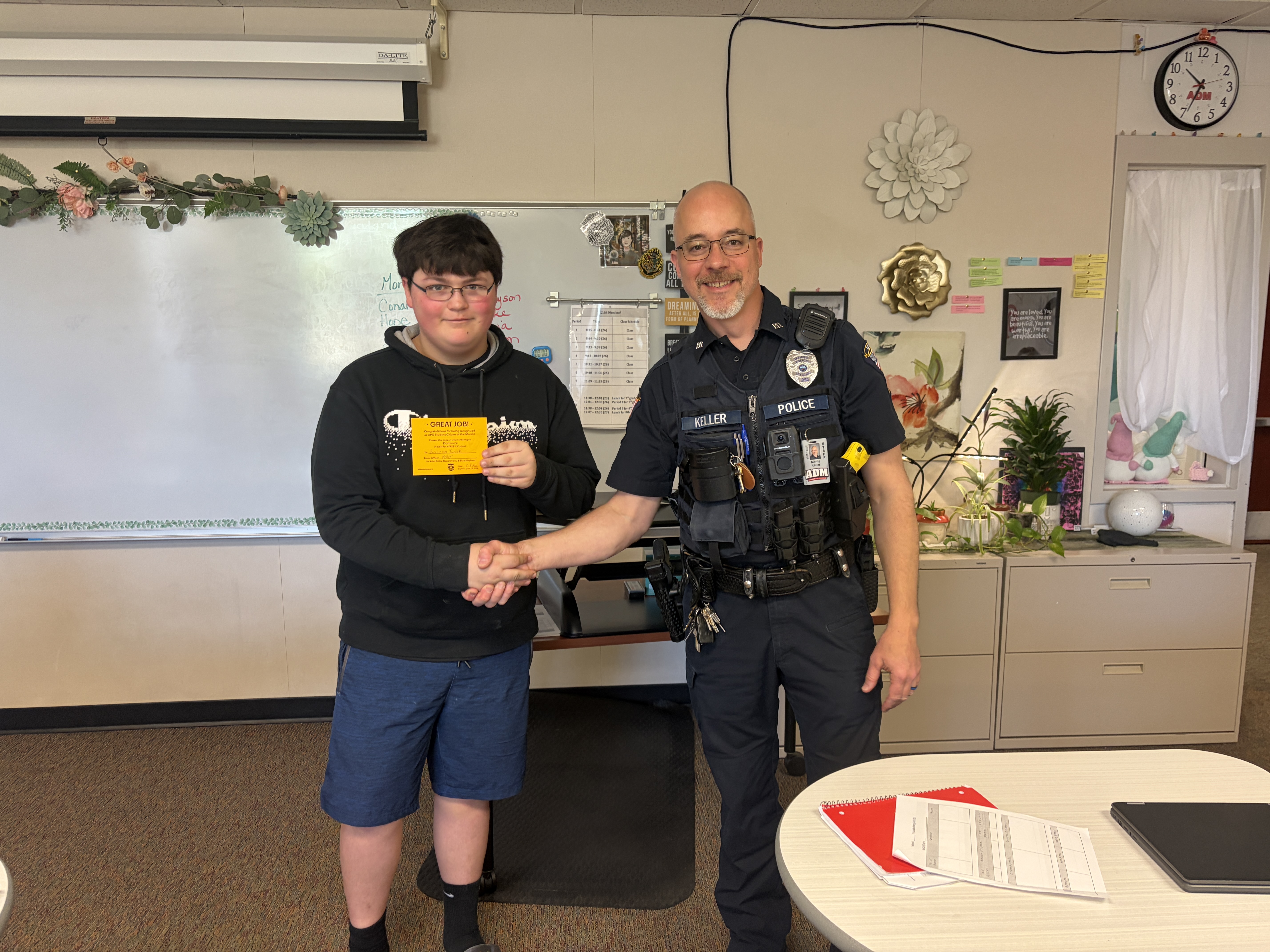Pierceson Tunink Honored as ADM Middle School's May Student of the Month 