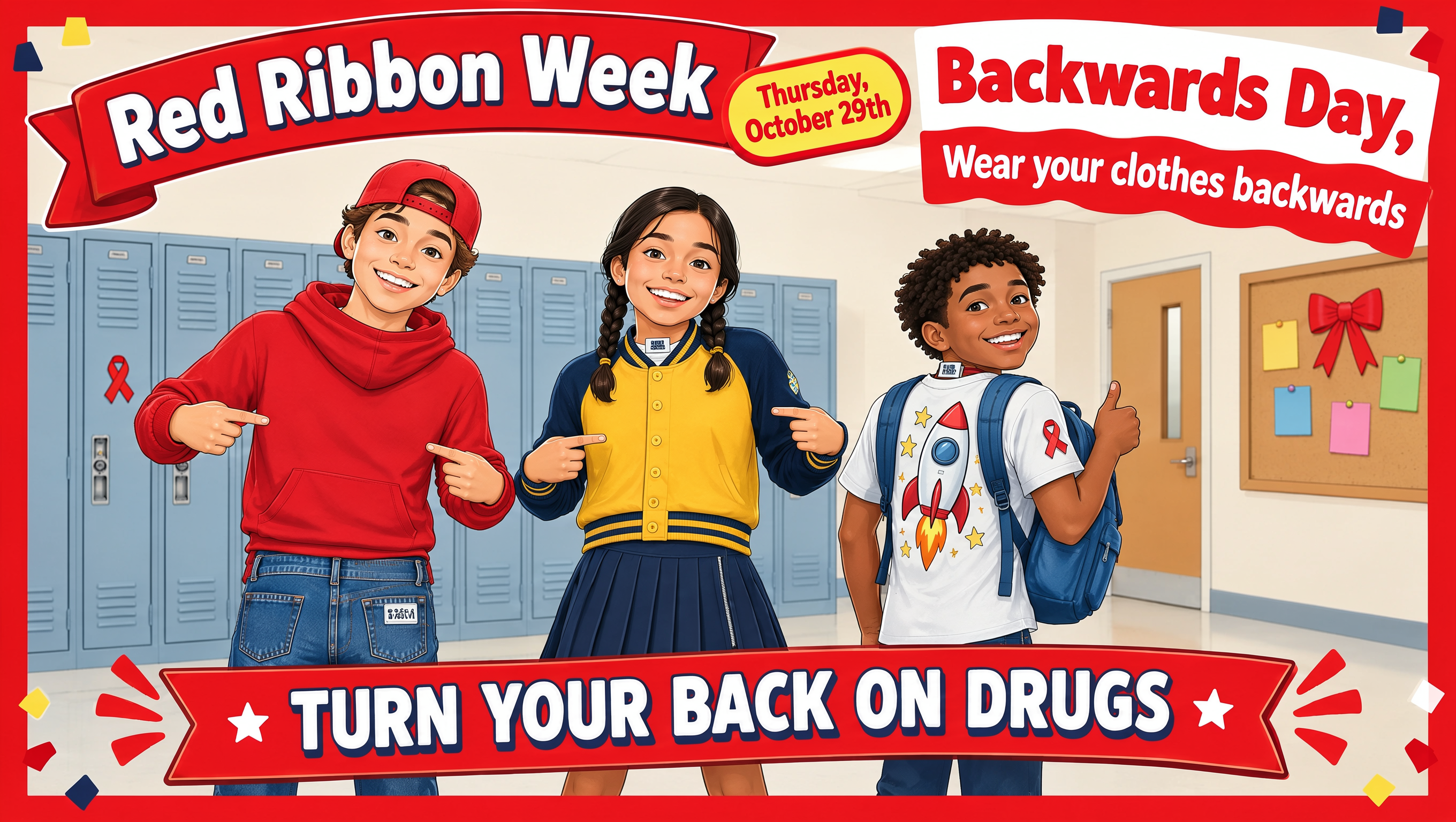 Red Ribbon Week: Thursday October 29th, Backwards Day: Turn Your Back on Drugs!