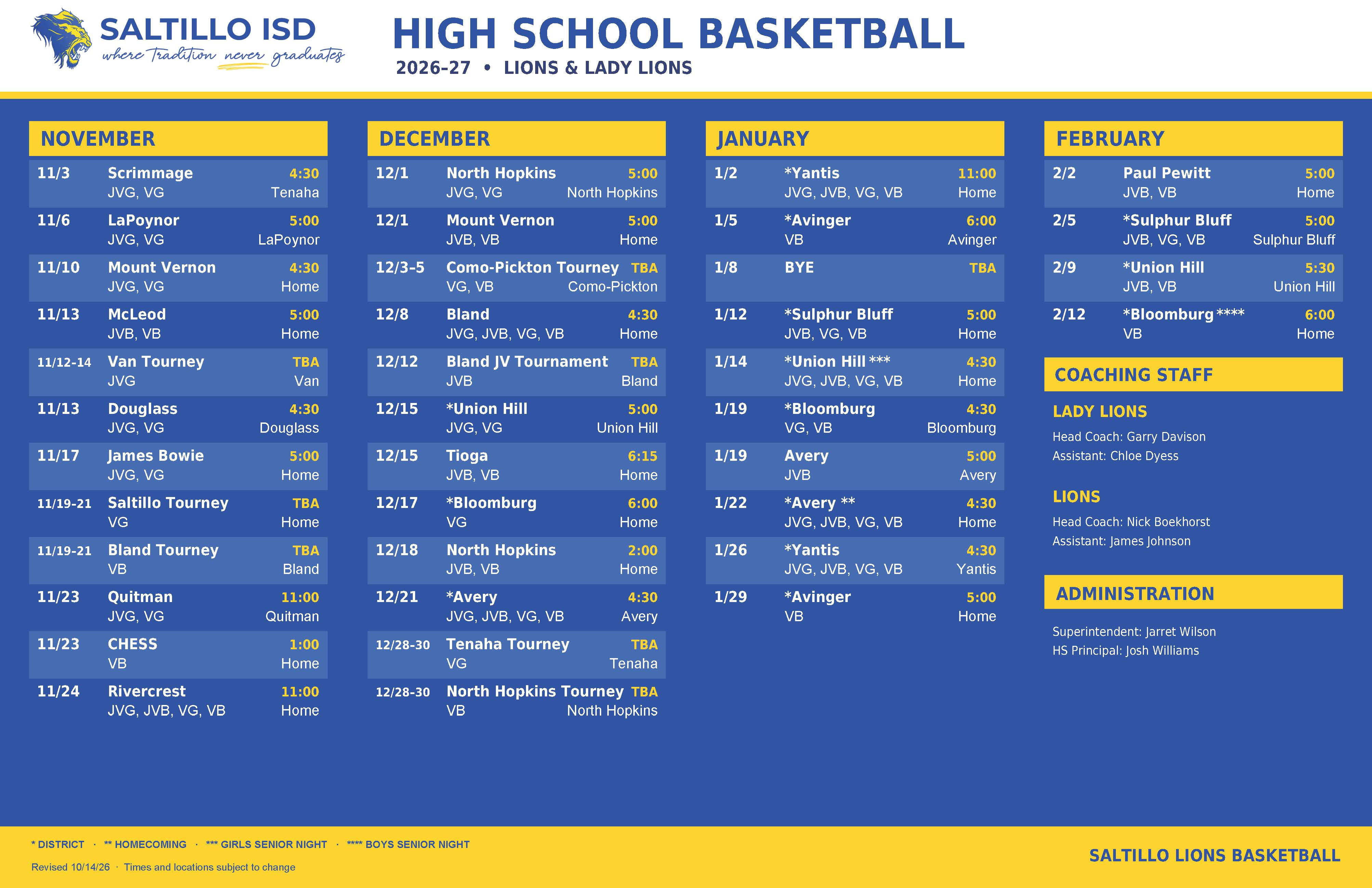 HS Basketball Schedule