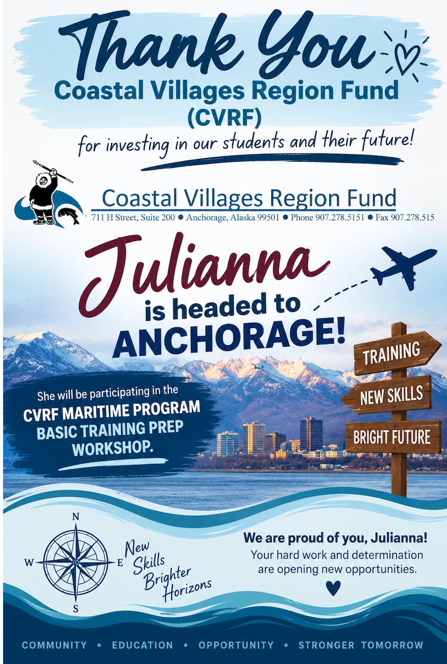 CVRF - Julianna is going to Anchorage!