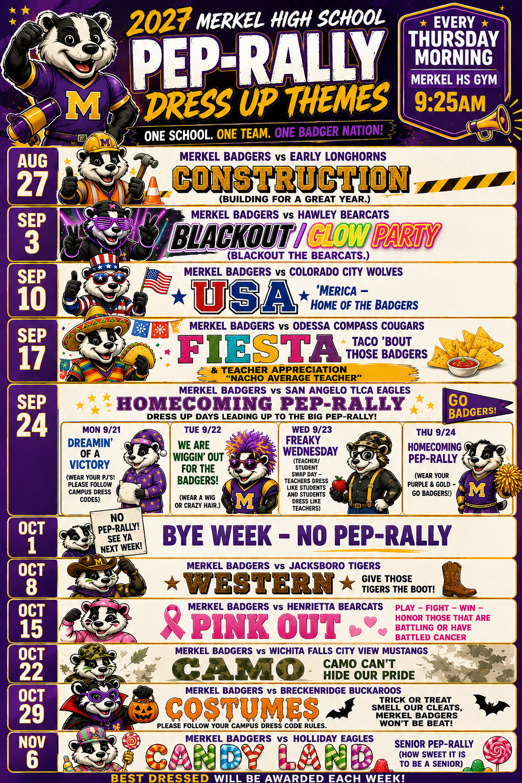 Pep-Rally Dress-Up Themes: FULL Calendar!