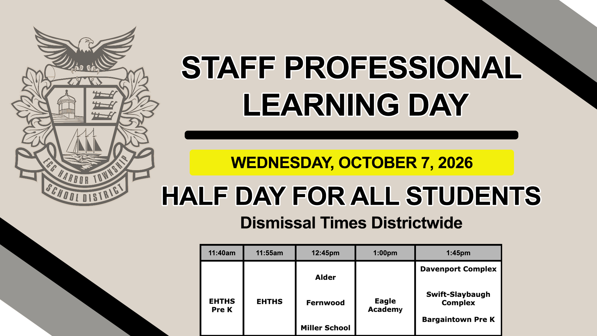Staff Professional Learning Day - Abbreviated Day for Students October 7th