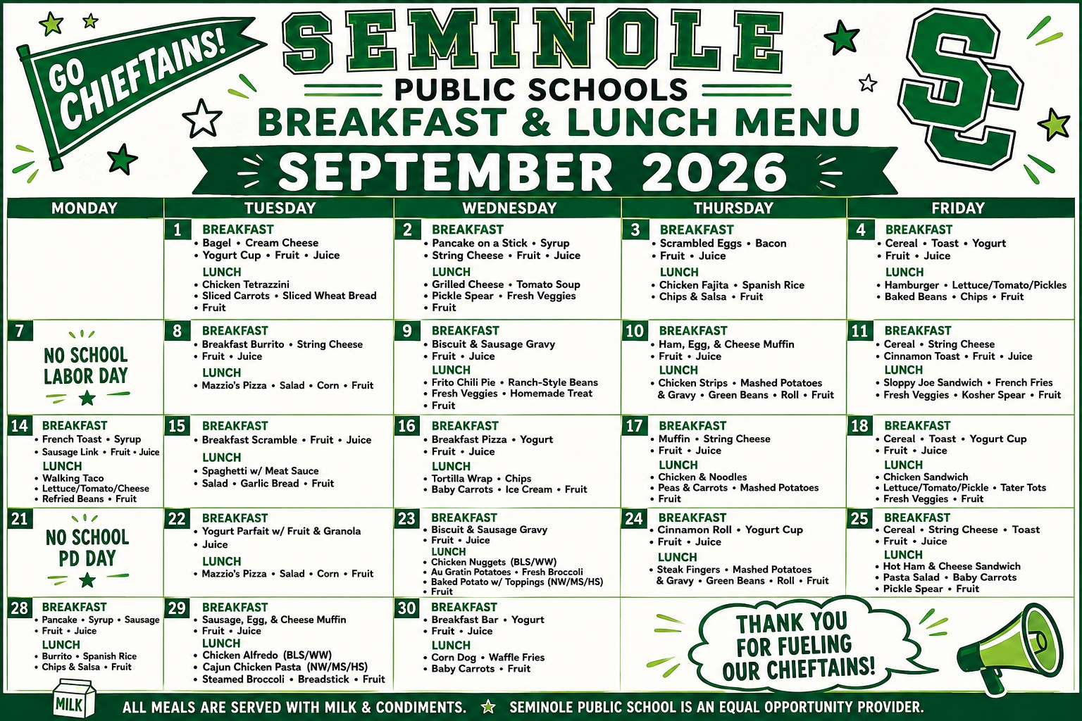 SEPTEMBER MENU