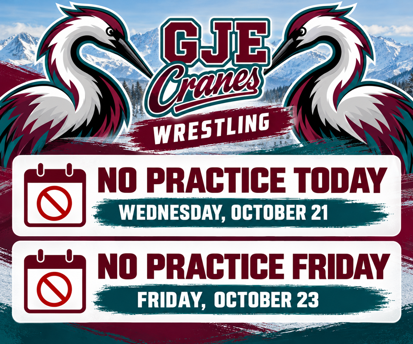 No Wrestling Practice 10/21 and 10/23