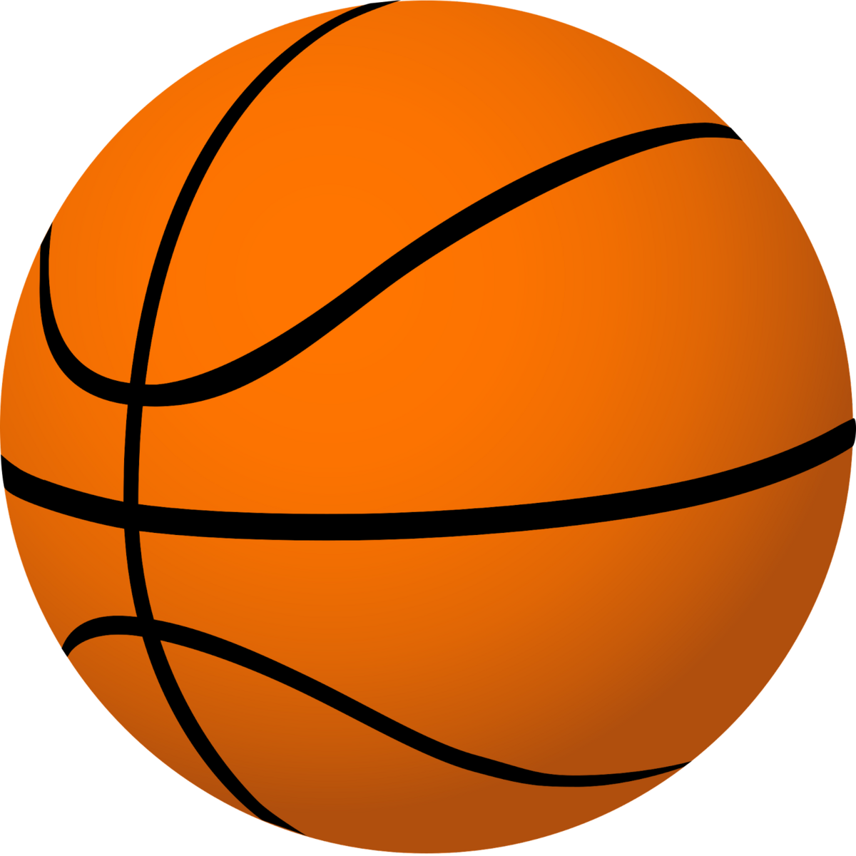 A close-up, isolated illustration of a bright orange basketball with black lines.