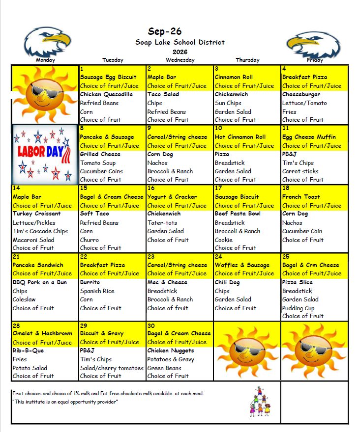 September 2026 Menu