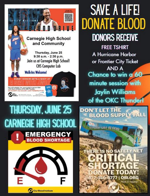 Blood Drive: Thursday, June 25 9:30AM-2:30PM