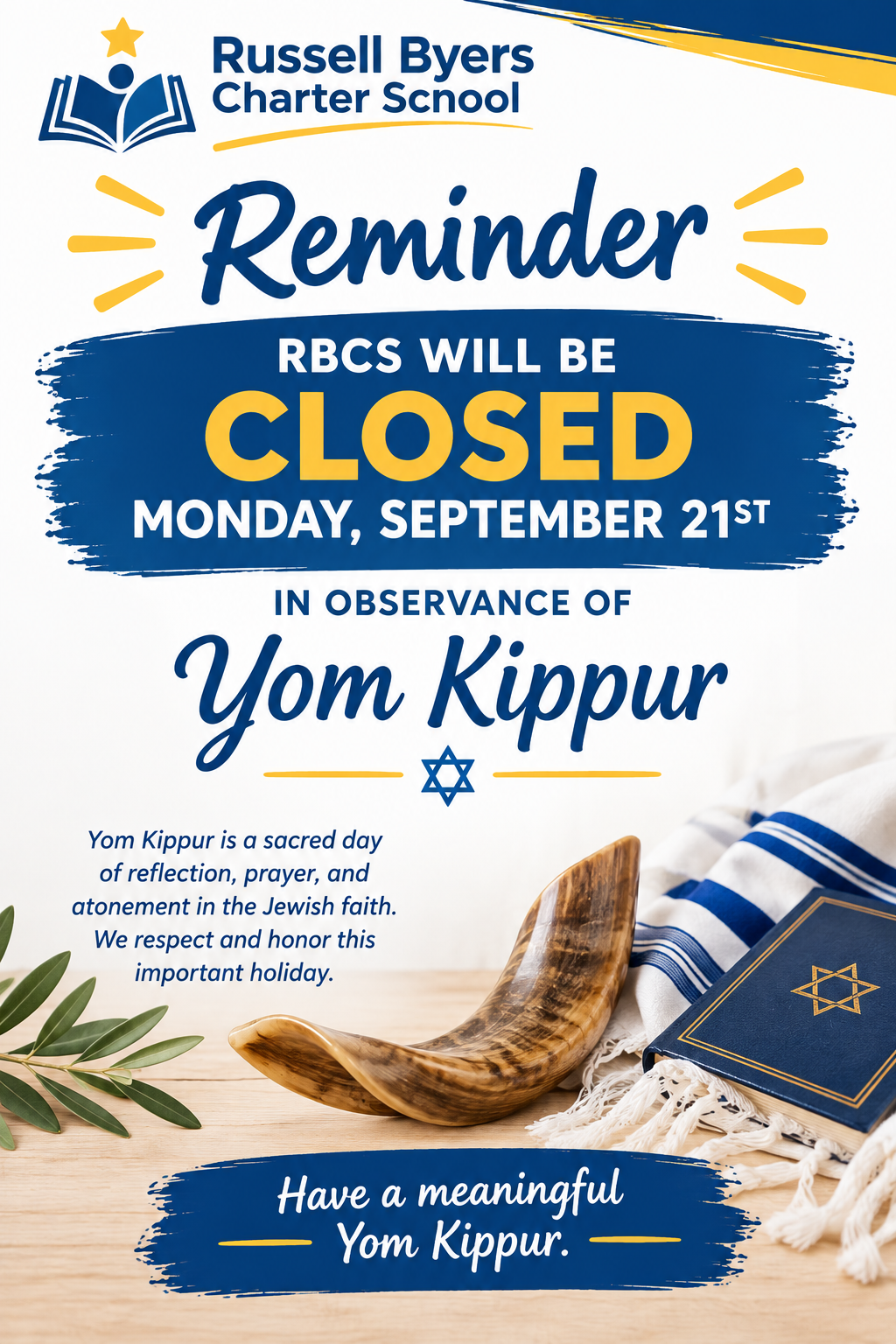 Reminder: School Closed for Yom Kippur