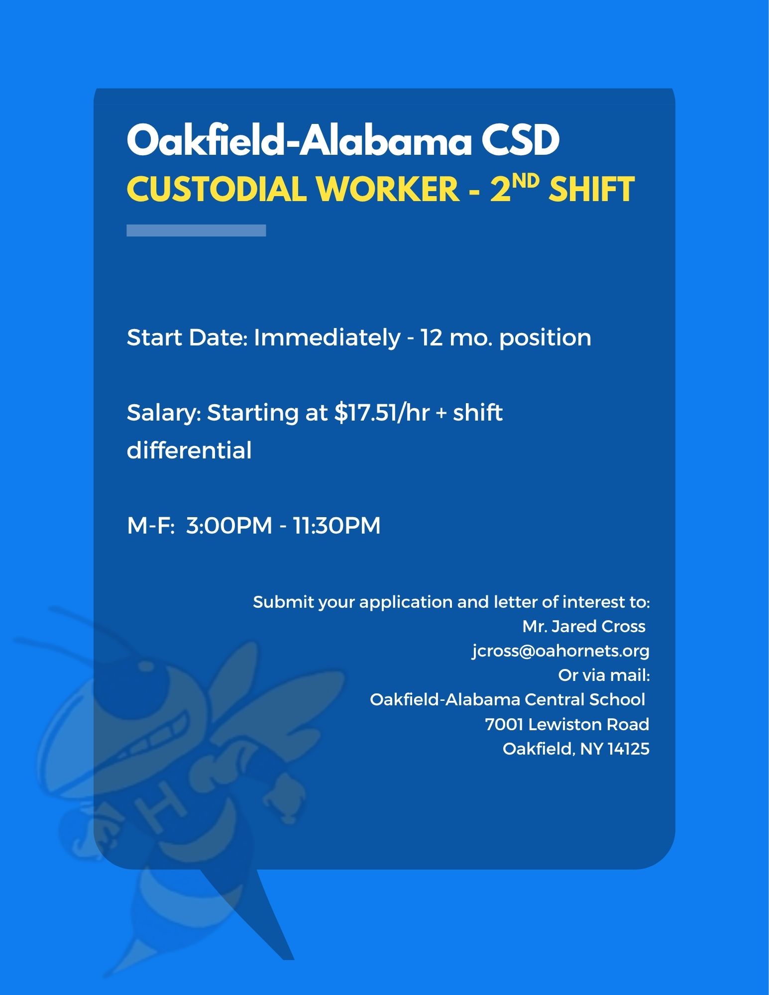 NOW HIRING - Custodial Worker - 2nd Shift