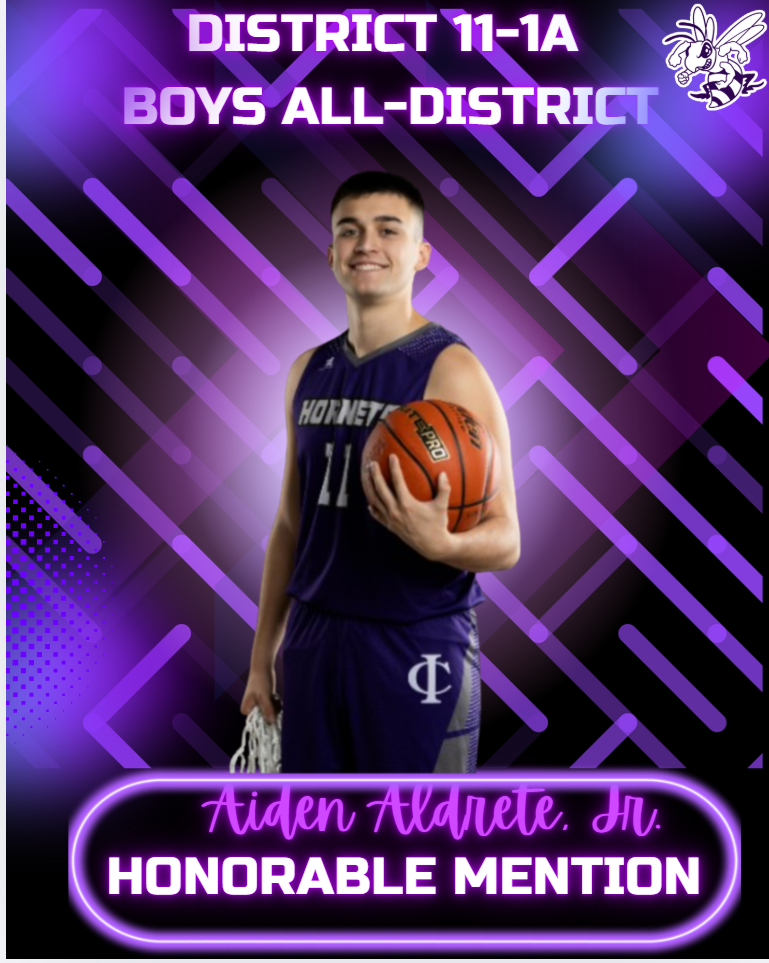 Aiden Aldrete Jr. is recognized with an Honorable Mention for District 11-1A Boys All-District basketball.