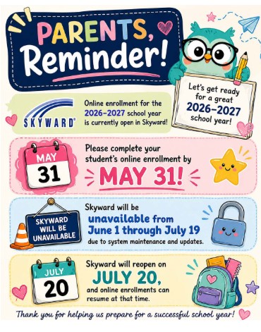 2026-2027 School Registration Open for New or Returning Students/Inscripción escolar 2026-2027 abierta para estudiantes nuevos o que regresen.