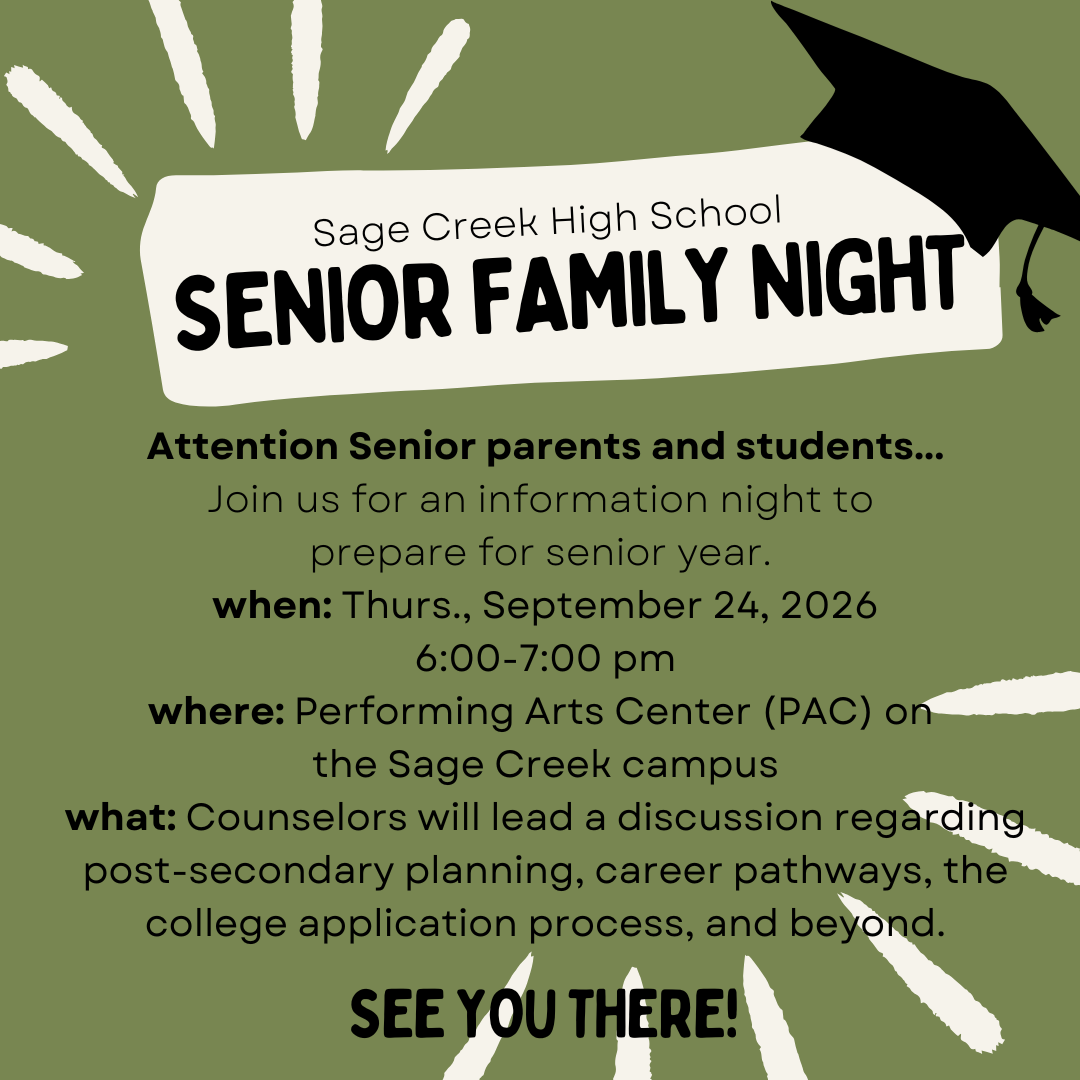 Attn Seniors:  Senior Family Night is coming up!  Mark your calendars for Thursday, September 24th at 6pm!!