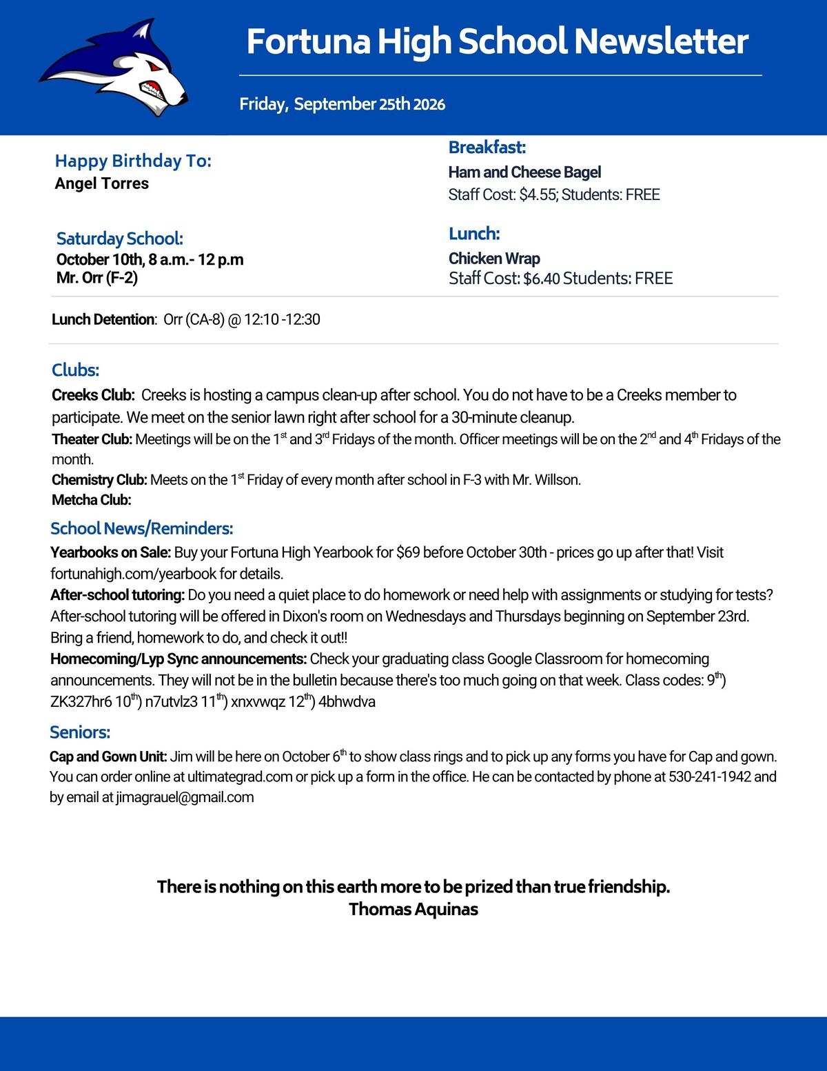 Bulletin 09/25/2026